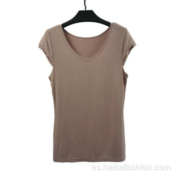 Top de mujer con cuello en V en color liso